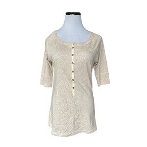 Womens Y2K Scoop Neck Fitted Henley Top Size XL Oatmeal Mallcore Layer‎ Twilight